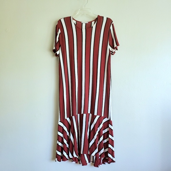 Zara Dresses & Skirts - Zara Trafaluc Striped Midi Frill Dress Size Large